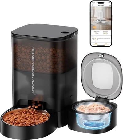 Dailygoods - HoneyGuaridan Automatische Kattenvoerbak Natvoer met App Controle, Kattenvoerdispenser met Timer, Natvoerbak met Koeling, 2.4G WiFi Voederbak Huisdieren Gekoeld met 3 ijspakken voor voedsel versheid