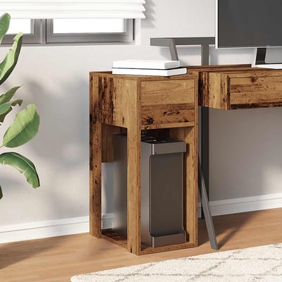vidaXL - Computertorenstandaard - met - lade - 30x44x74 - cm - oud - houtkleurig