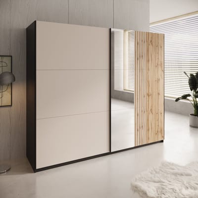 Meubella - Enso - Kledingkast - Beige/Zwart - 250x65x215 cm