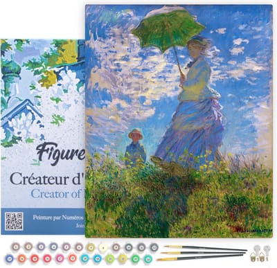 Figured'Art Schilderen op Nummer Volwassenen met lijst - De Wandeling - Monet - Handwerk acrylverf Kit DIY Compleet - 40x50cm Canvas al ingelijst