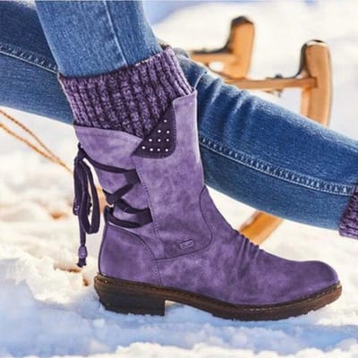 Dames Enkellaarsjes Winter Zijrits Sneeuwlaarzen Laarzen Dames Veterschoenen Dames Schoenen Maat 43 Retro Breilaarzen Botas Mujer 39 paars
