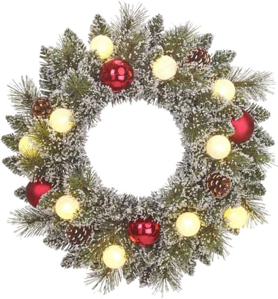 Black Box Trees Kaprun Kerstkrans met Warm Witte LED Verlichting - Ø45 cm - Groen Frosted, Rood