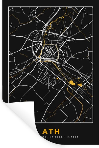 Muurstickers - Sticker Folie - Stadskaart - Ath - Plattegrond - Goud - Kaart - 20x30 cm - Plakfolie - Muurstickers Kinderkamer - Zelfklevend Behang - Zelfklevend behangpapier - Stickerfolie