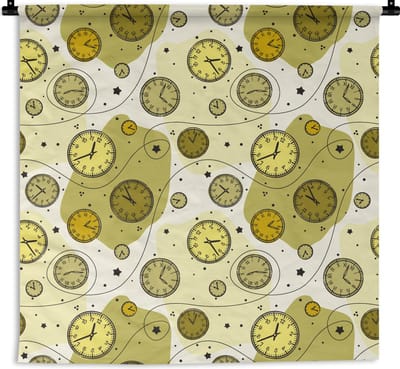 Wandkleed - Wanddoek - Retro - Klok - Patronen - Stippen - 180x180 cm - Wandtapijt