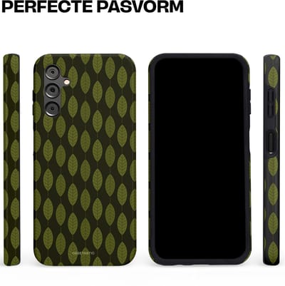 Casetastic hoesje geschikt voor Samsung Galaxy A14 (2023) 5G / Samsung Galaxy A14 (2023) 4G - Dubbellaagse bescherming - Donkergroene Bladerendek - Fashion Case - Zwart Donkergroen