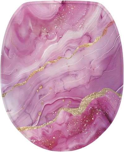 Toilet Seat Cover - Toilet Lid Cover - Bathroom Decoration - Elastic Edge Fit - 15-21 Inch Length - Pink Marble