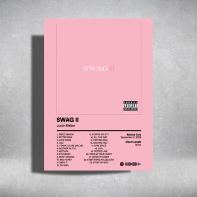 Justin Bieber - SWAG 2 - album cover - metalen poster - 30x40cm