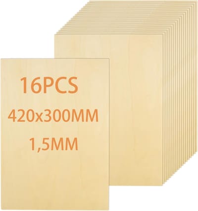 Dailygoods- Multiplex Platen 16 Stuks - Houten Platen voor Knutselen - 420 x 300 x 1,5 mm - Onbehandeld Lindehout - Modelbouw - Lasergravure