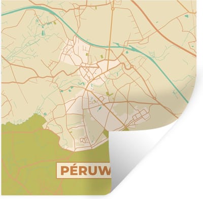 Muurstickers - Sticker Folie - Plattegrond - Kaart - België - Stadskaart - Péruwelz - 100x100 cm - Plakfolie - Muurstickers Kinderkamer - Zelfklevend Behang XXL - Zelfklevend behangpapier - Stickerfolie