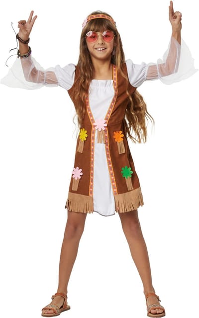 dressforfun - Groovy Hippie Squaw 116 (5-6y) - verkleedkleding kostuum halloween verkleden feestkleding carnavalskleding carnaval feestkledij partykleding - 302573