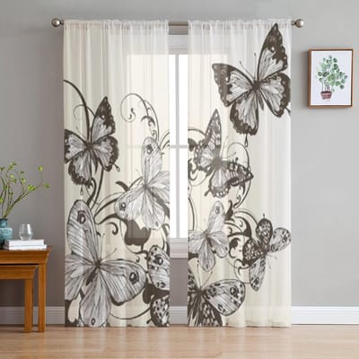 Vlinders Transparante Gordijnen voor Woonkamer Transparante Tule Raamdecoratie Slaapkamer Keuken Huisdecoratie Sluier Gordijnen 135W x 114H(cm) white
