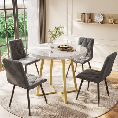 STILVORA Eettafels 80x80x75cm - Ronde Eettafel met Uniek Frame - Voor Woonkamer of Keuken - Metaal - Goudkleurig