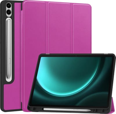 Hoesje Geschikt voor Samsung Galaxy Tab S9 FE Plus - Dun & Stevig - Trifold Bookcase - Hard Cover Case - Met Uitsparing Geschikt voor S Pen - Hardcover Book - Tablet Hoes - Paars