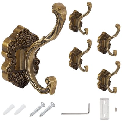 Dailygoods- Kapstokhaken Antiek Messing - Wandhaken Metalen - Ruimtebesparend - Sterk Draagvermogen - Voor Jassen/Sleutels - Inclusief Schroeven
