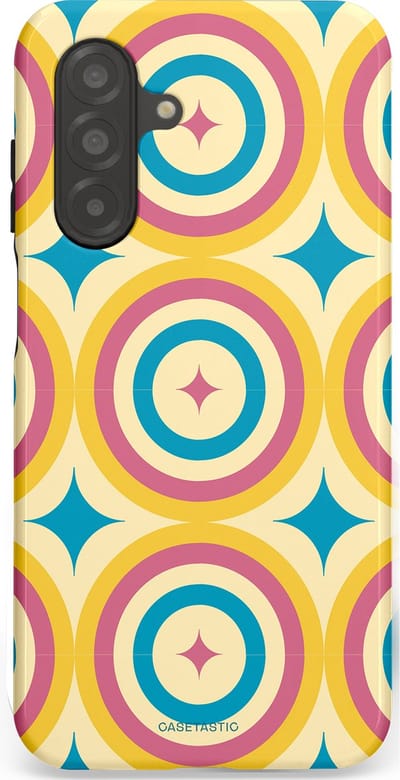 Casetastic hoesje geschikt voor Samsung Galaxy A26 - Dubbellaagse bescherming - Swinging Retro Boogie Circles - Fashion Case - Crème Goud Lichtblauw Koraal