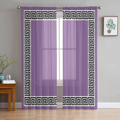 Paarse Geometrische Chinese Stijl Geometrische Transparante Gordijnen voor Woonkamer Decoratie Raamgordijnen Keuken Tule Voile Gordijnen W135 x H115cm x1 gray