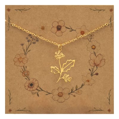 Bixorp Geboortebloem Ketting December / Hulst - Goudkleurig Roestvrij Staal - Bloem Cadeau voor Dames & Meisjes