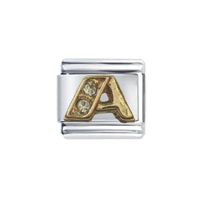 9mm Schakel voor Italiaanse Bedelarmband - Alfabet - Letter A - met strass