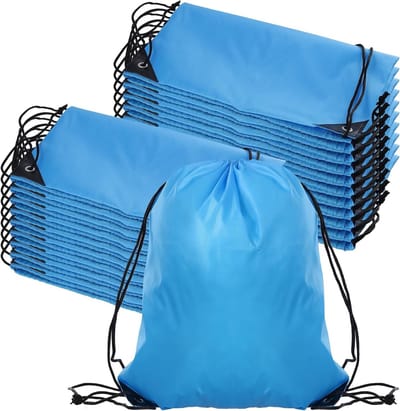 Set van 20 trekkoordtassen in blauw, 34 x 43 cm, ideaal voor sport, reizen en opslag