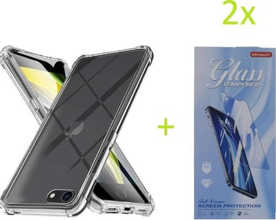 Backcover Hoesje Geschikt voor: iPhone SE 2020 / 7 / 8 - Anti Shock Silicone Bumper - Transparant + 2X Tempered Glass Screenprotector
