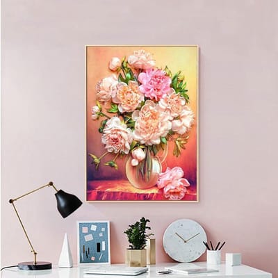 Peinture diamant à faire soi-même, fleur en pot, strass, image, broderie, mosaïque, décoration d'intérieur, cadeau 20X30CM beige