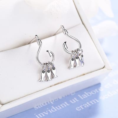 925 Sterling Zilver Mooie Aantrekkelijke Vis En Vis Druppel Oorbellen Zilverkleurig Dier Oorbellen Voor Vrouwen Cadeau Dropshipping S-E898 white