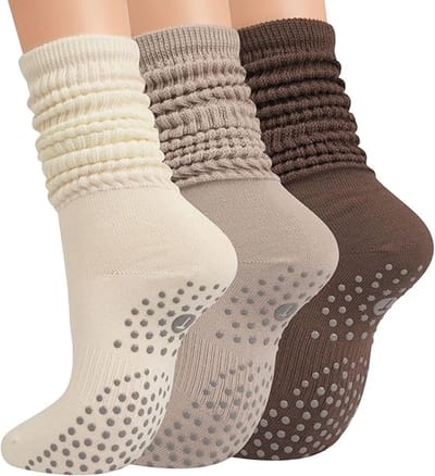 3 Paar Antislip sokken - antislip sokken pilates - yoga sokken - Grip sokken voor vrouwen en mannen - yoga sokken antislip - voor Lange Scrunch Slipper Sokken