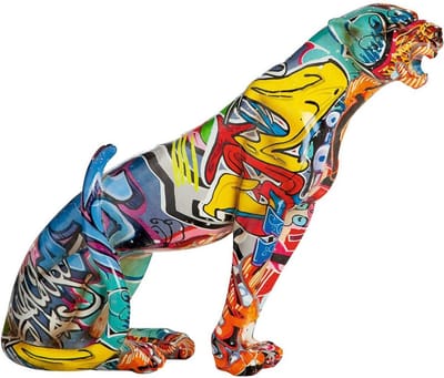 Jachtluipaard graffiti beeld in polyresin - decoratie beeldje in graffiti motief - Street Art - 28.5 cm hoog