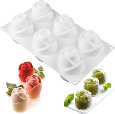 MK Stoer -Siliconen Bakvorm - Cake - Mousse - 6 Holtes - Non-Stick - Rose Bloemvormige - Zeepvorm - Muffin Tray - Cupcake - Ideaal voor Cake Candy Chocolade Cupcake Jelly Soap - Geschikt voor Merk - Kleur of Model