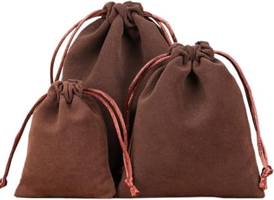 Set van 12 Fluwelen Sieraden Pouches, Kleine Trekkoord Tassen voor Huwelijk, Verjaardag en Cadeaus, 12 x 15 cm, Bruin, Ideaal voor Sieradenopslag en Geschenken