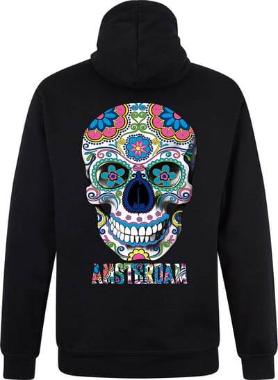 Zwarte Neon Sweater Trui Skull Tattoo L - day of the dead - dag van de doden -