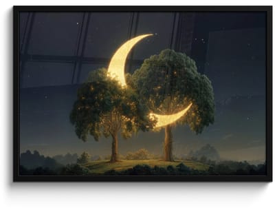 Poster in lijst - Fotolijst 90x60 cm - Posters - Maan - Bomen - Rust - Posterlijst zwart - Decoratie - Wanddecoratie woonkamer - Muurdecoratie slaapkamer