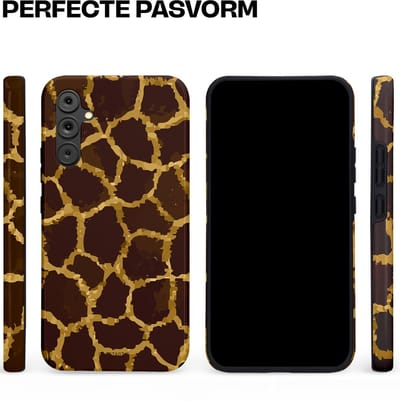 Casetastic hoesje geschikt voor Samsung Galaxy A34 (2023) 5G - Dubbellaagse bescherming - Afrikaanse Giraffenprint - Fashion Case - Zwart Bruin Goud Olijfgroen