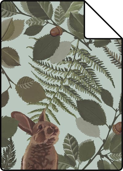 Proefstaal ESTAhome behang bosdieren mintgroen en groen - 26.5 x 21 cm - 139411-S