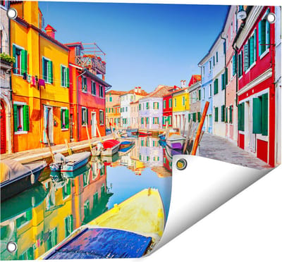 Gards Tuinposter Kleurrijke Huisjes aan het Water in Veneti� - 50x40 cm - Tuindoek - Tuindecoratie - Wanddecoratie buiten - Tuinschilderij