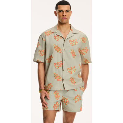 Shiwi Men Shortsleeve Reef Embroidery Beige Size: S | Casual Shirts Outlet | Heren | Bruin