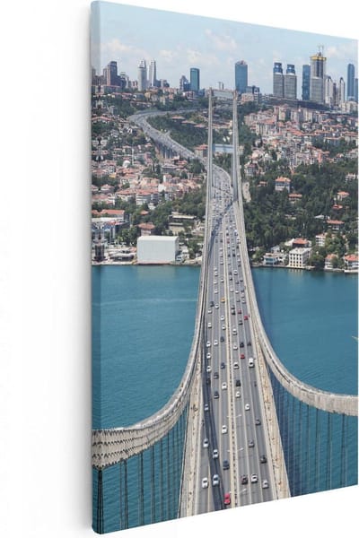 Artaza Canvas Schilderij Skyline Istanbul - 20x30 cm - Klein - Wanddecoratie Brug - Muurdecoratie Zeilboot - Kamer Accessoires Stad