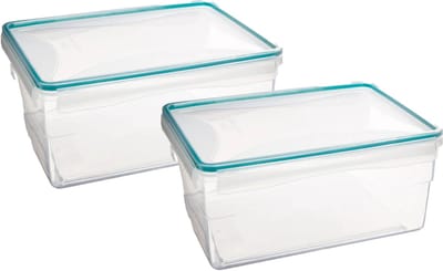 5Five Vershoudbakje TRITON - 2x - deksel met zijklemmen - kunststof - luchtdicht - 25 x 18 x 12 cm - 3700 ml - transparant/blauw