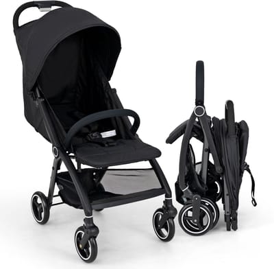 COSTWAY Kinderwagen met één hand inklapbaar, reisbuggy licht met verstelbare rugleuning en kap, babywagen met 5-punts gordel en opbergmand, kinderbuggy tot 15 kg belastbaar (zwart)