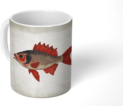 Mok - Koffiemok - Schubben - Rood - Vis - Vinnen - Mokken - 350 ML - Beker - Koffiemokken - Theemok