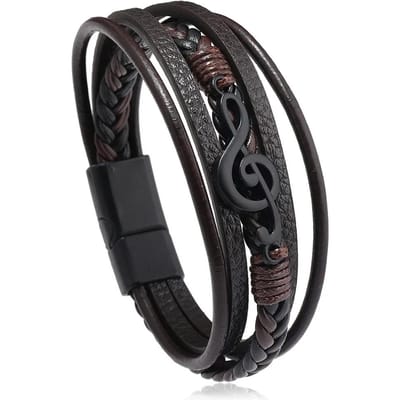 Heren Armbanden Voor Mannen Nieuwe Retro Creatieve Muzieksymbool Eenvoudige Leren Meerlaagse Armbanden Magnetische Sluiting Sieraden