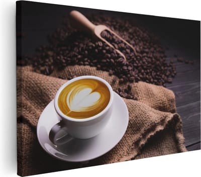 Artaza Canvas Schilderij Stilleven Koffie - 30x20 cm - Klein - Muurdecoratie Keuken - Wanddecoratie Koffiebonen - Kamer Accessoires