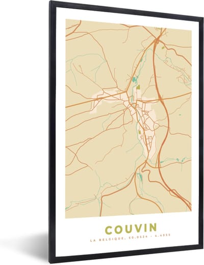Fotolijst incl. Poster - Kaart - Stadskaart - België - Plattegrond - Couvin - 40x60 cm - Posterlijst