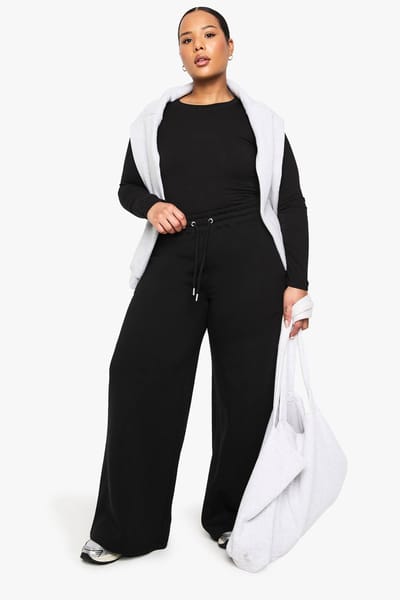 boohoo Dames PLUS BREDE BEEN JOGGERS | Zwart | Maat: 56