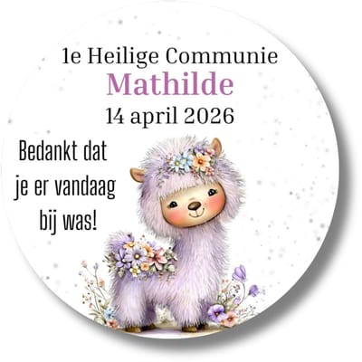 Gepersonaliseerde communie stickers lama – 1e Heilige Communie – naam en datum