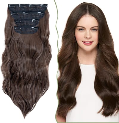 Kunsthaar Clip-in Extensions 180 g Krullend 4 Stuks 11 Clips Lang Chocoladebruin voor Volumineus Haar