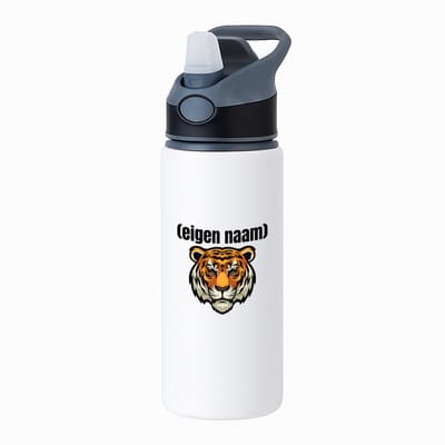 Hacebo® - tijgerkop met eigen naam waterfles met rietje zwart - Tijger - dieren liefhebber - iemand die houdt van tijgers - verjaardag - cadeau - kado - geschenk - water fles - 650ML