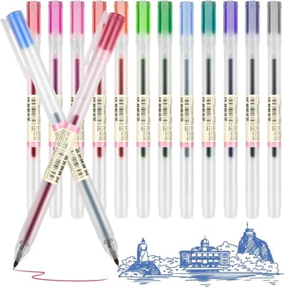 Gelpen 0.5 mm Extra Fijn, Set van 12 Stuks, Sneldrogend en Soepele Schrijfstijl voor Thuis, School en Kantoor, Meerkleurig Schrijfgerei