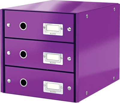 Leitz Wow Click & Store Ladekast Met 3 Laden - 81% Gerecycled Karton - Voor A4 Formaten - Ruimtebesparende Opberger - Paars