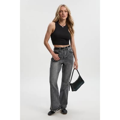 boohoo Dames De Petite High Waist Flared Jean | Grey | Maat: 6/26L